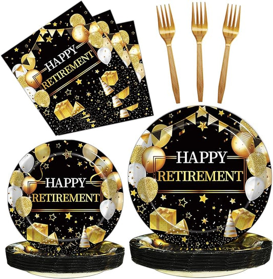 96 Pcs Retirement Party Plates and Napkins Set Happy Retirement