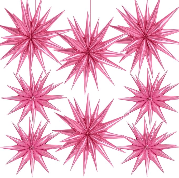 8 Pcs Star Balloons, Huge Pink Explosion Star Aluminum Foil Spike