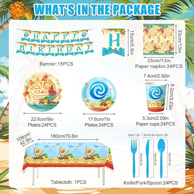170PCS Tropical Birthday Party Supplies Hawaiian Luau Tableware Set