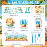 170PCS Tropical Birthday Party Supplies Hawaiian Luau Tableware Set