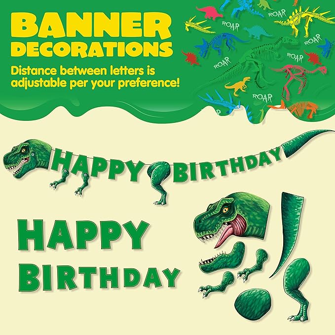 145 Piece Dinosaur Birthday Party Supplies with Banner 24 Serves
