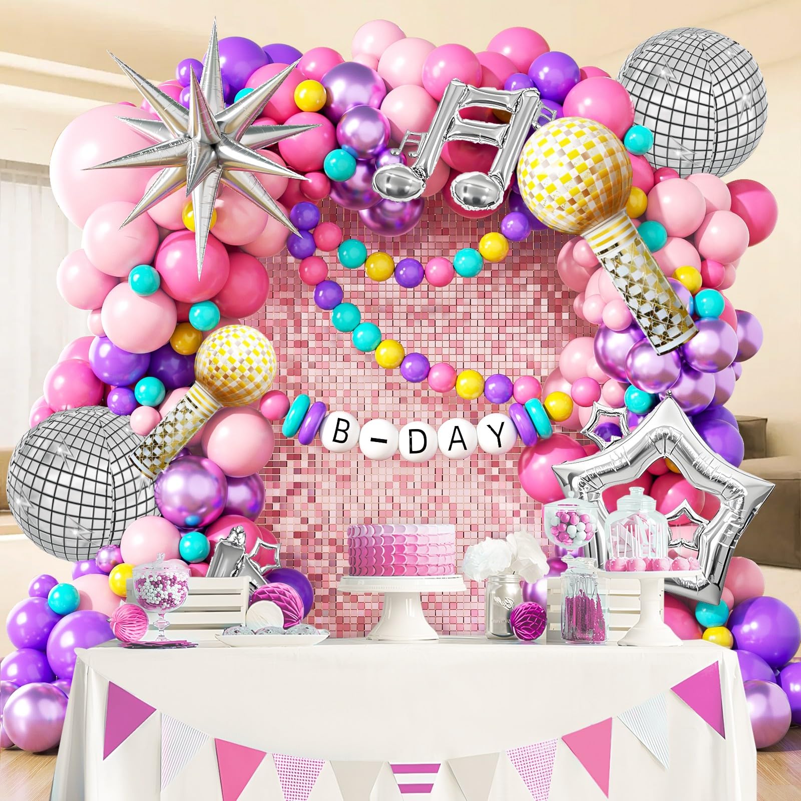 133pcs Pink and Purple Balloon Arch Kit, Light Pink Hot Pink Purple