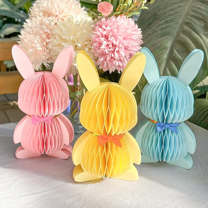 Easter Decorations 4 PCS Easter Bunny Honeycomb Colorful Easter