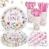 Wild and Onederful 1st Birthday Girl Plates Set 25 Guests Spring