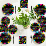 chiazllta 96 Pcs Neon Party Paper Plate and Napkins Neon Birthday