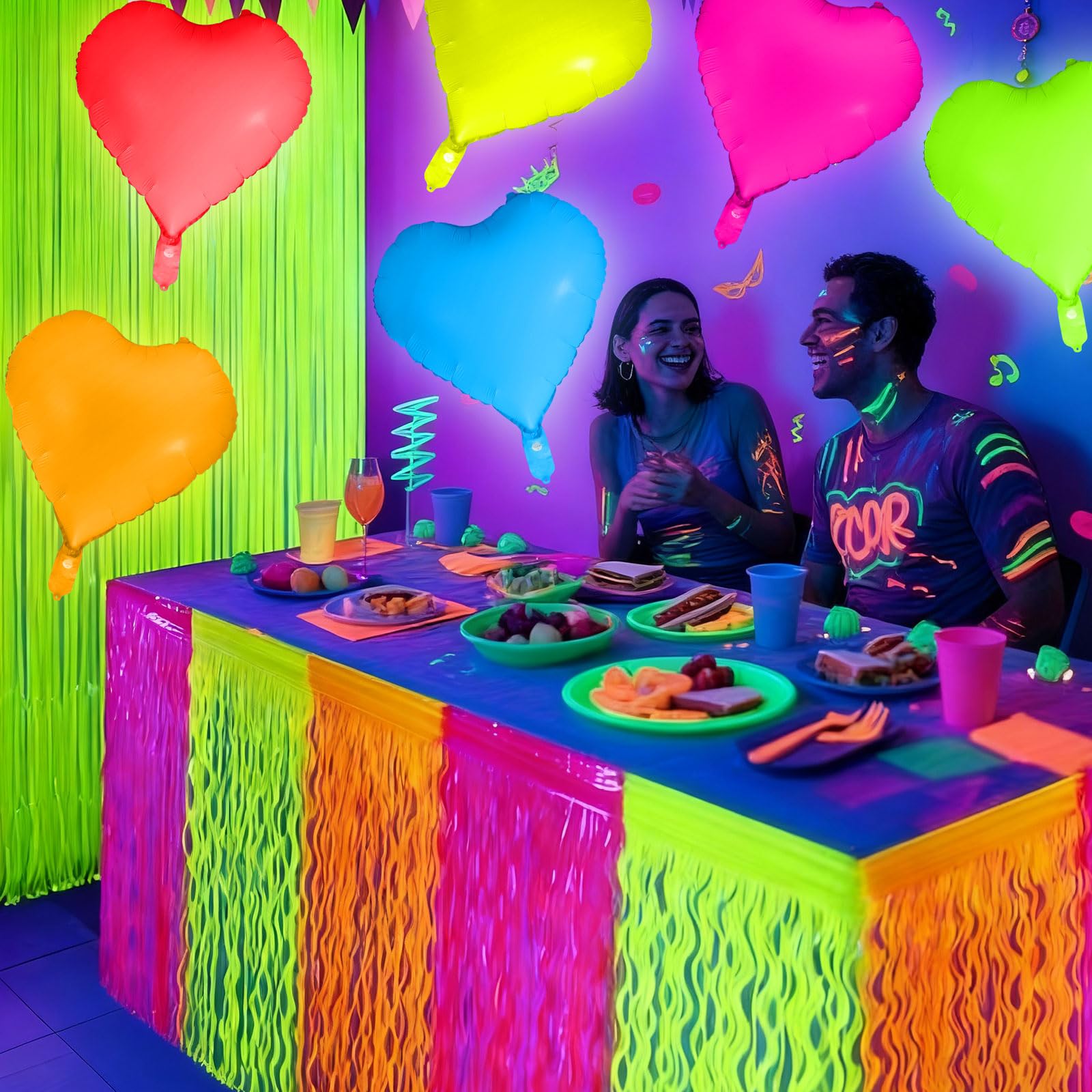 Vertintong 12 Pcs Heart Glow in The Dark Neon Balloons Foil Birthday