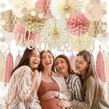 Dusty Pink Boho Baby Shower Party Decorations Beige Champagne Girl