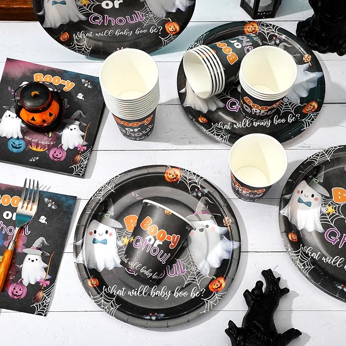 200 Pcs Halloween Baby Shower Paper Plates Cups Napkins Party