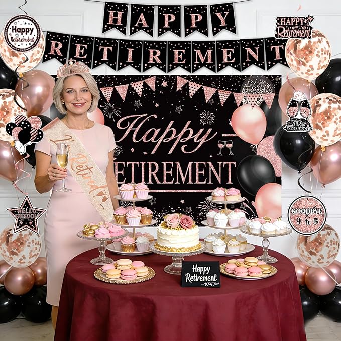Retirement Party Decorations for Women Rose Gold Retirement Crown