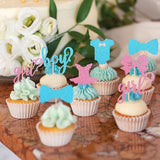 24 Pack Boy or Girl Cupcake Toppers Pink and Blue Glitter Baby
