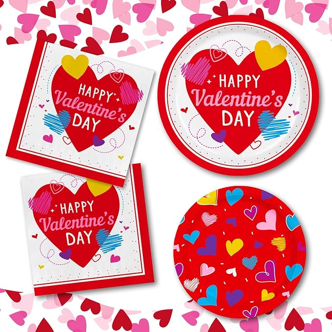 Valentine's Day Party Supplies Set for 50 Elegant Disposable Paper