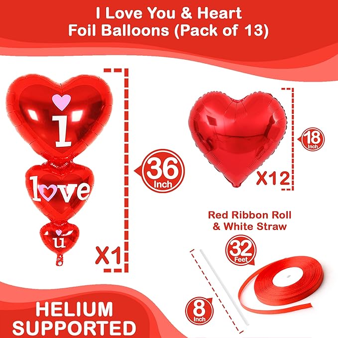 Valentines Day Decorations Set I Love You Balloons and Red Heart