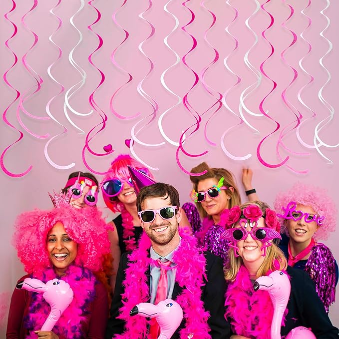 36 Pcs Hot Pink Hanging Swirl Decorations Ombre Pink White Felt Swirl