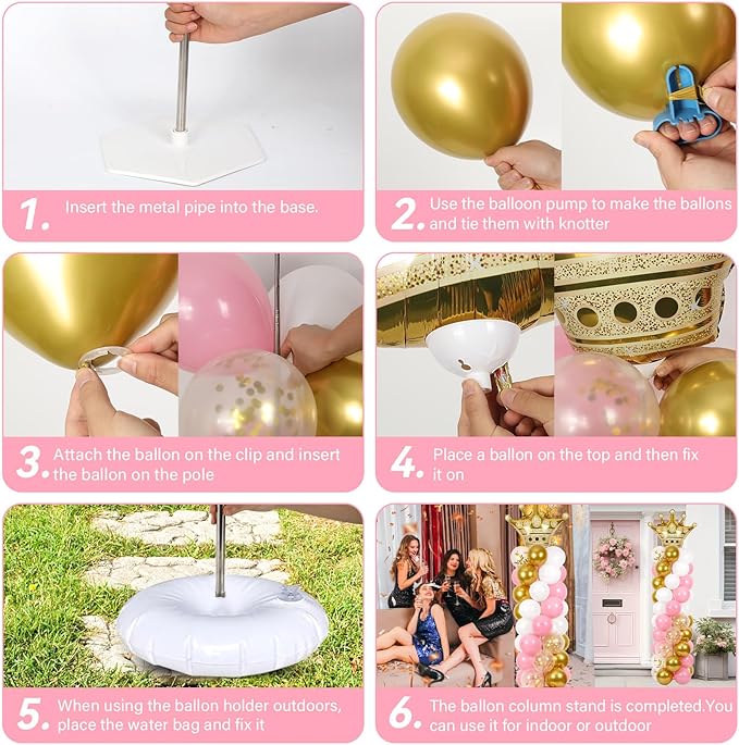 2 Sets Princess Party Balloon Column Stand Kit With 102 Crown Foil