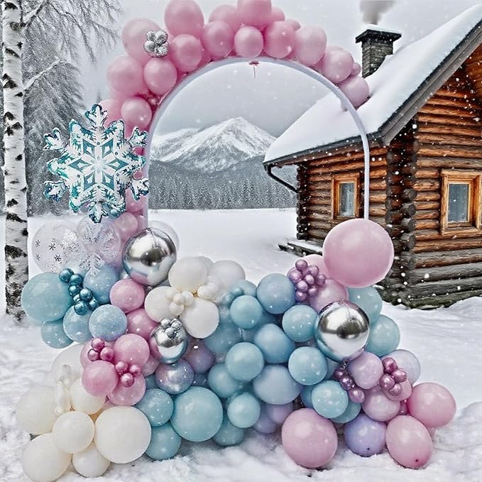 Pink and Blue Snowflake Balloons, 12 Inch Winter Wonderland Dusty