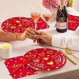 96 Pieces Valentine's Day Love Tableware Set Red and Gold Heart
