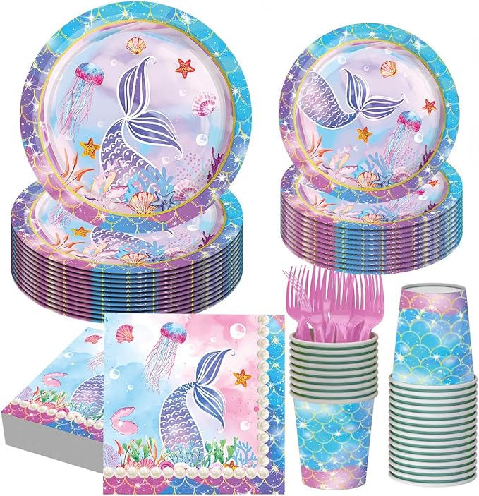 Mermaid Birthday Decorations Disposable Tableware Plates for Baby
