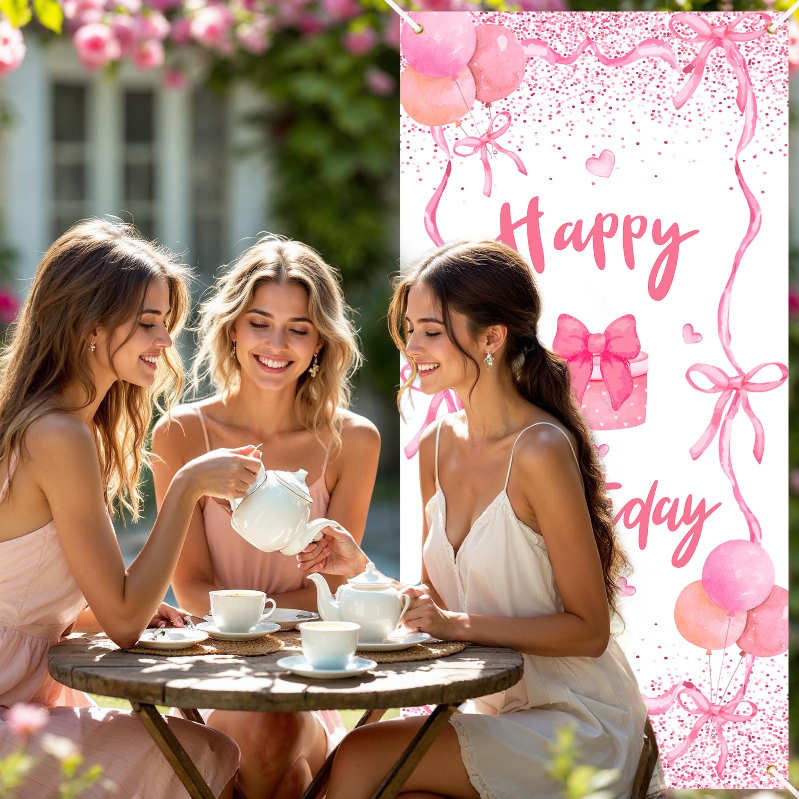 Pink Bow Birthday Door Banner Coquette Birthday Party Decorations Pink