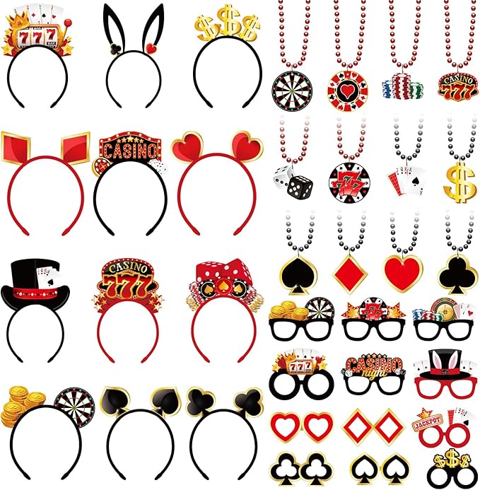 36 Pcs Casino Night Party Favors Casino Theme Felt Headband