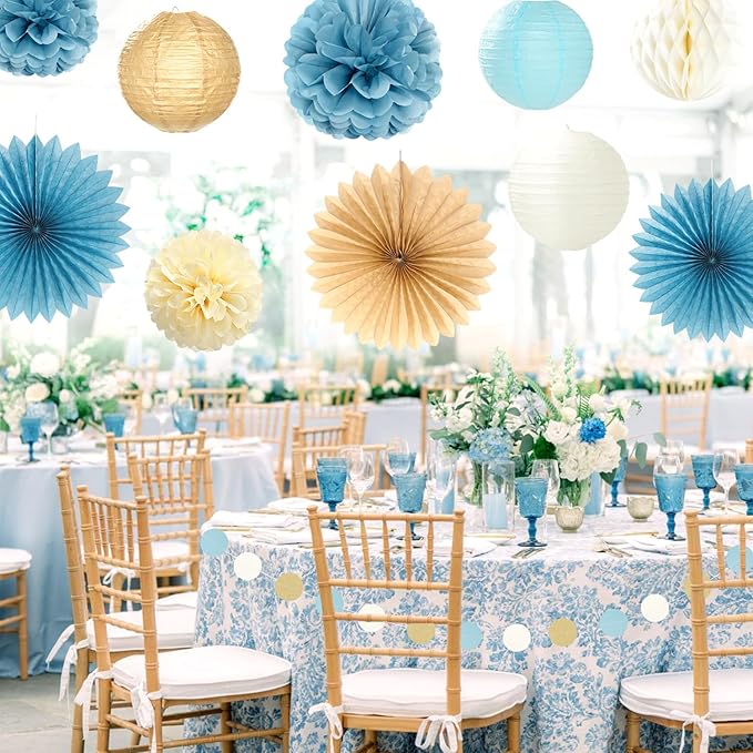 Beige-Champagne-Blue Boho Bachelorette Party-Decorations - 21pcs