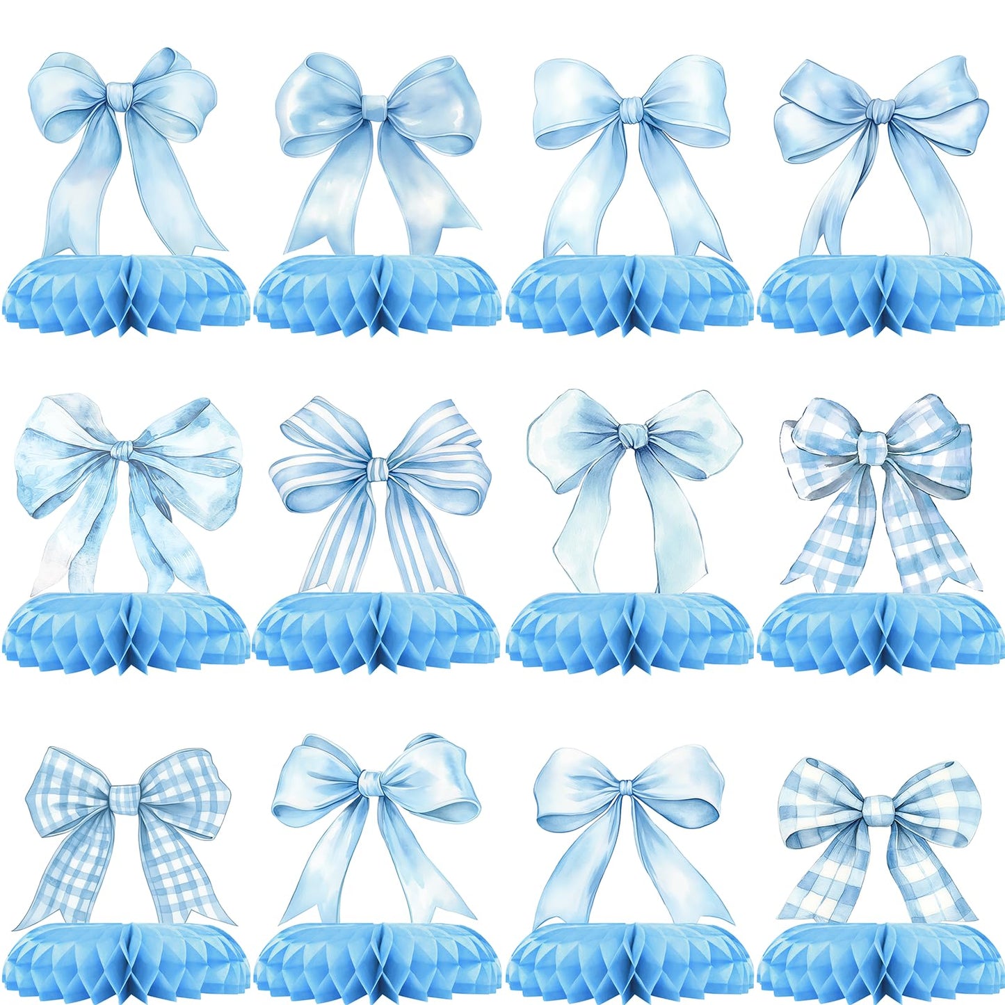 Blue Bow Baby Shower Centerpieces – 12PCS Coquette Honeycomb Table