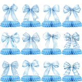 Blue Bow Baby Shower Centerpieces – 12PCS Coquette Honeycomb Table