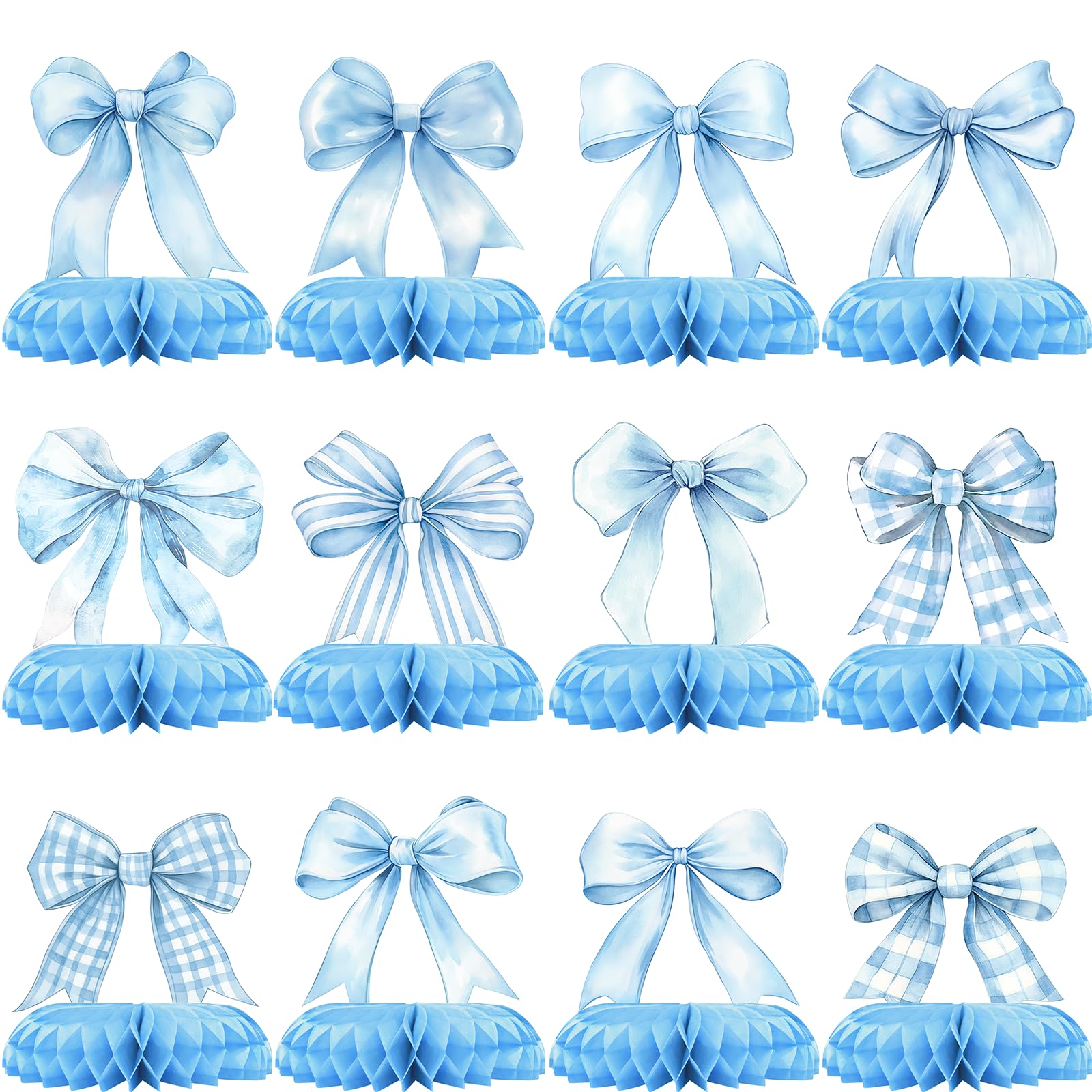 Blue Bow Baby Shower Centerpieces – 12PCS Coquette Honeycomb Table