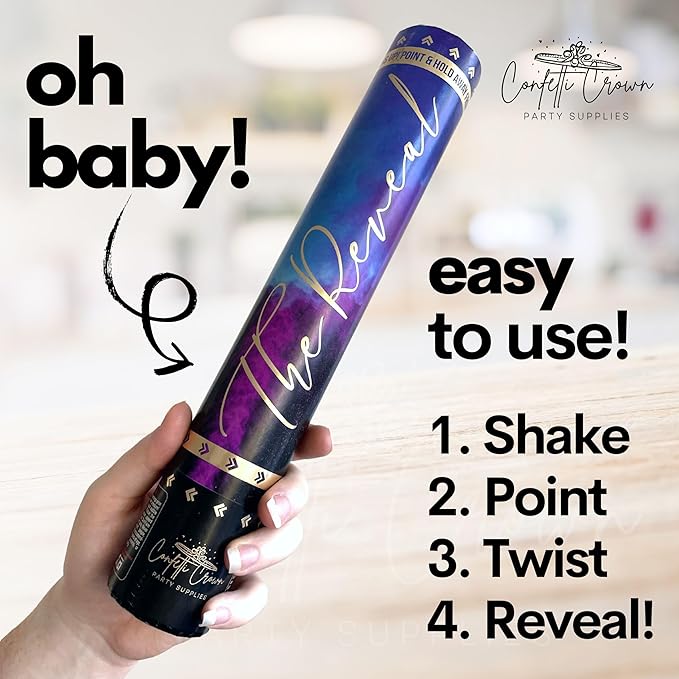 Confetti Crown Baby Gender Reveal Confetti Powder Cannon | 12” [PACK