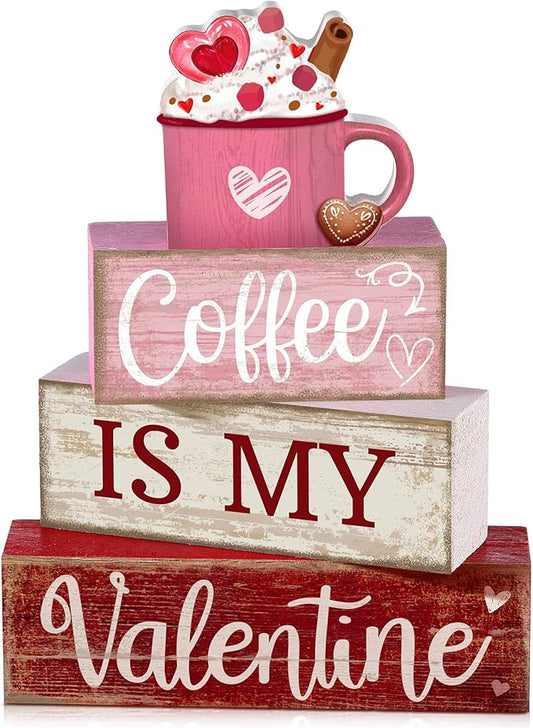 4 Pcs Valentine's Day Table Decor Wooden Cocoa Decoration