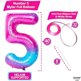 KatchOn, Rainbow Number 5 Balloon - Giant, 40 Inch | Pink Blue Number