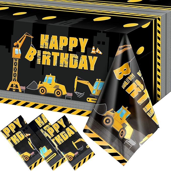 Tatuo Construction Happy Birthday Tablecloth Dump Truck Birthday