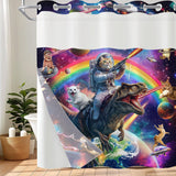 Fowocu No Hook Shower Curtain with Snap in Liner Funny Cat Dinosaur