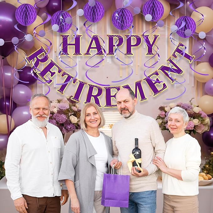 Retirement Party Decorations Kit for Women - 16-Piece Elegant Purple