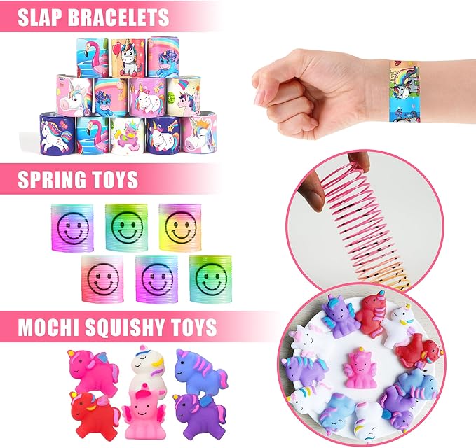 Unicorn Party Favor Goodie Rainbow Elastic Ball Bracelets Stickers
