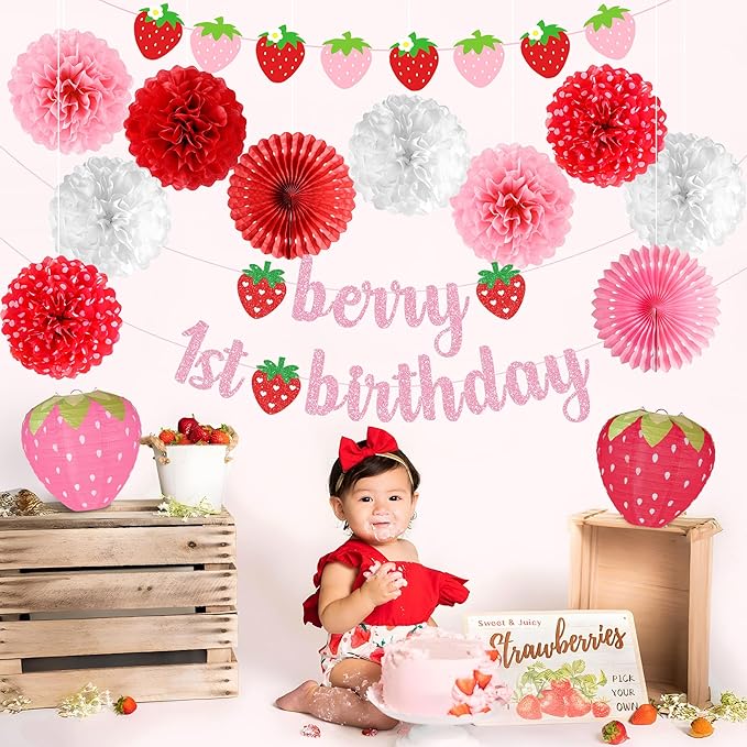 Berry First Birthday Decor 14 Pcs Strawberry 1st Birthday