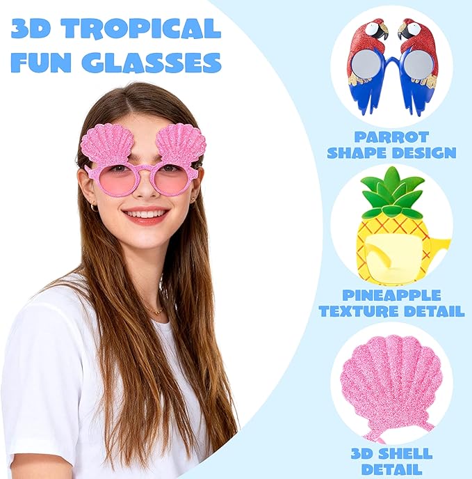 12 Pcs Hawaiian Luau Party Sunglasses Summer Pool Party Decorations