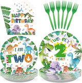 96Pcs Dinosaur 2nd Birthday Party Supplies Two Rex Dinosaur Plates
