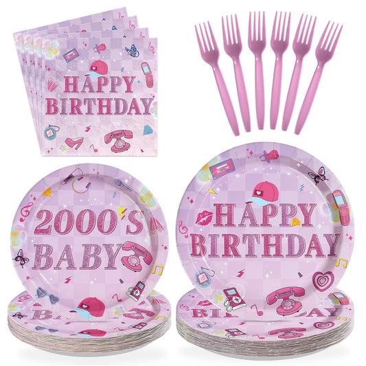 96Pcs 2000s Birthday Party Decorations Y2k Hot Pink Bday Plates and