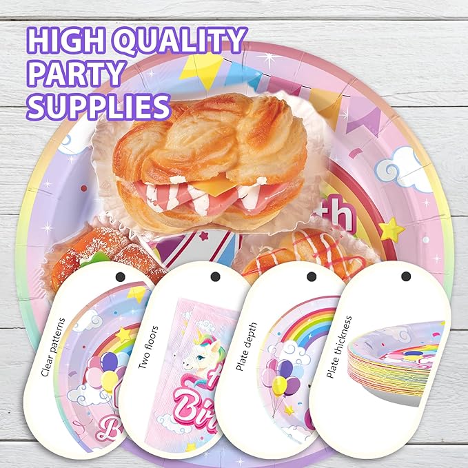 96 Pcs Unicorn 4th Birthday Party Decorations 350 GSM Disposable