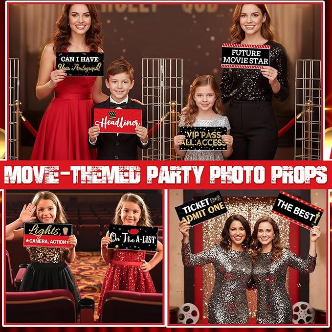 24 Designs Movie Party Photo Booth Props Double Sided 11.02 x 5.51''