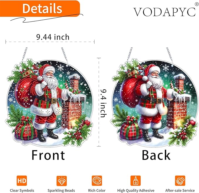 VODAPYC Christmas Diamond Art Hanging Kit for Adults, DIY Double