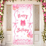 Pink Bow Birthday Door Banner Coquette Birthday Party Decorations Pink