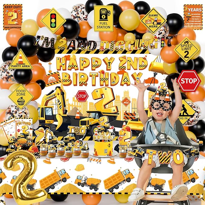 Construction Party Decorations for 2 Year Old Boy 128Pcs Truck