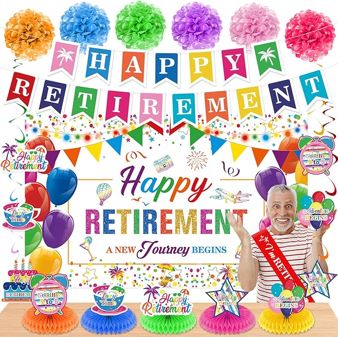 20pcs Retirement Party Decorations for Women Men Colorful Happy