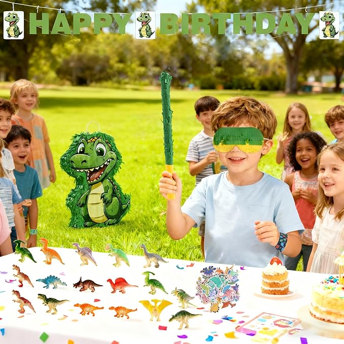 Dinosaur Piñata Party Set 132 Pieces with Hitting Stick Confetti
