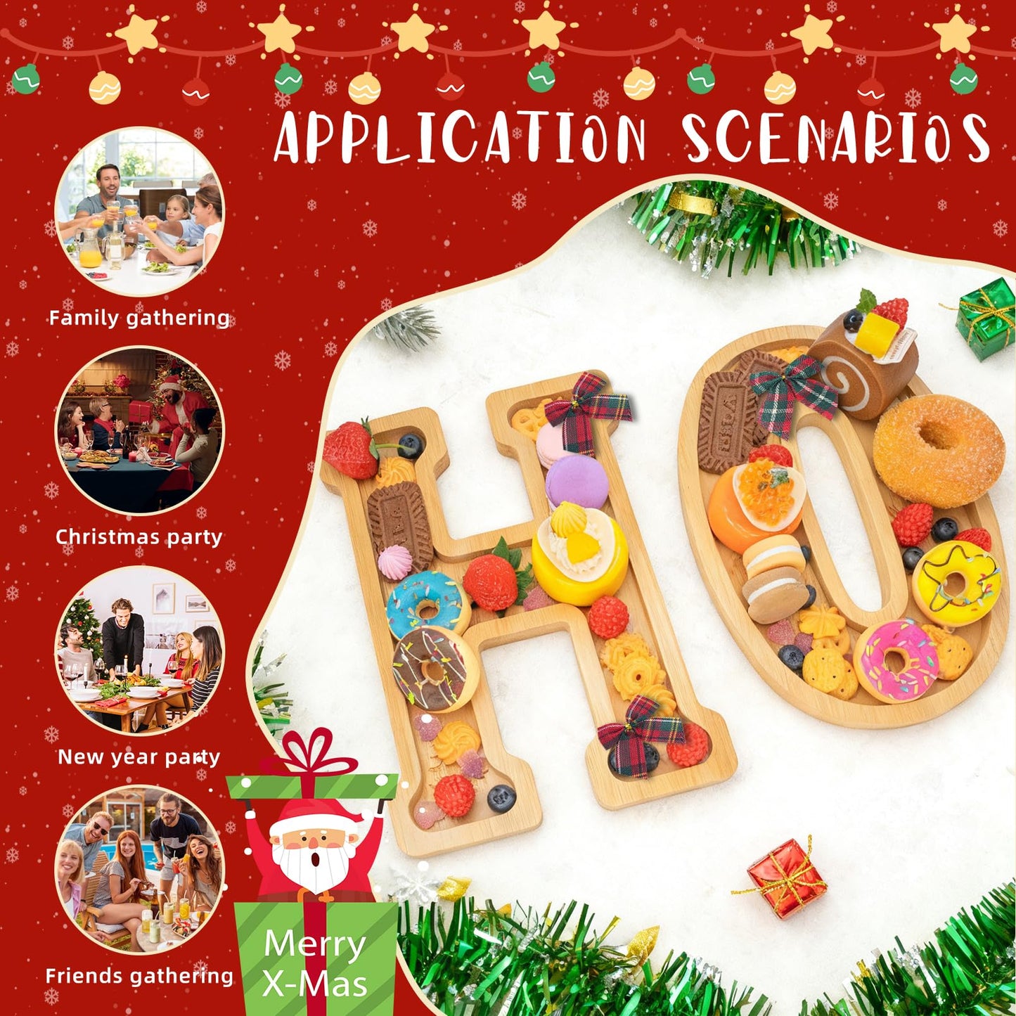 Nsoyos 6PCS Bamboo Christmas Decorations Letters Charcuterie Board