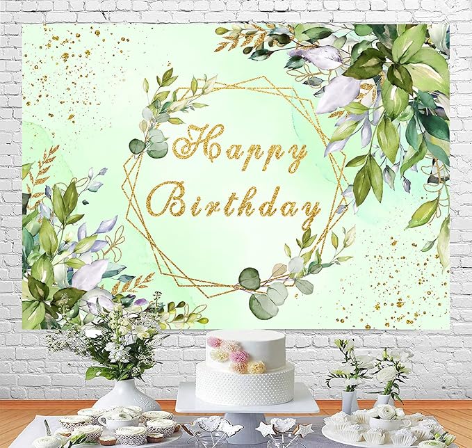 Sensfun Sage Green Birthday Backdrop Banner Greenery Birthday Decorati