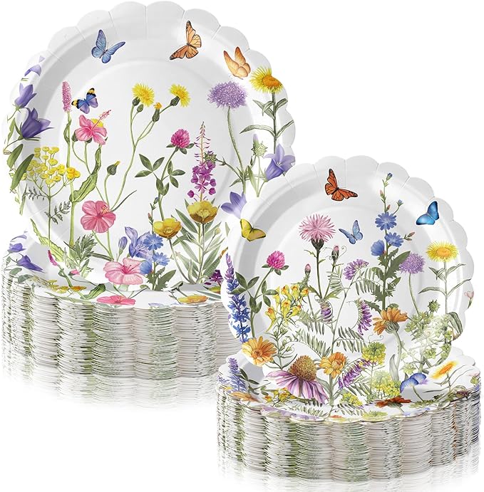 60 Pcs Wildflower Paper Plates Wildflower Spring Easter Party