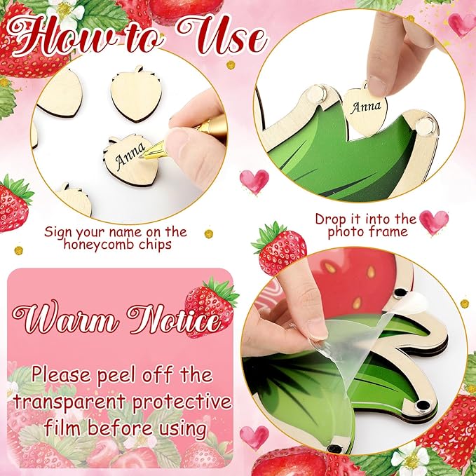 63 Pcs Strawberry Baby Shower Guest Book Alternatives Set Baby