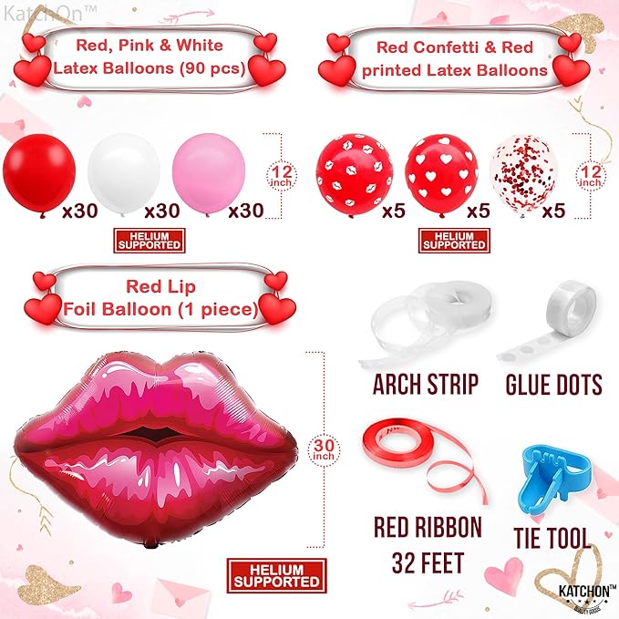 Huge Valentines Day Balloon Arch Kit 30 Inch Pack of 112 including